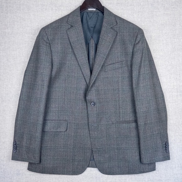 Joseph Abboud 42R Gray Plaid Wool Blazer Modern Fit Sport Coat
